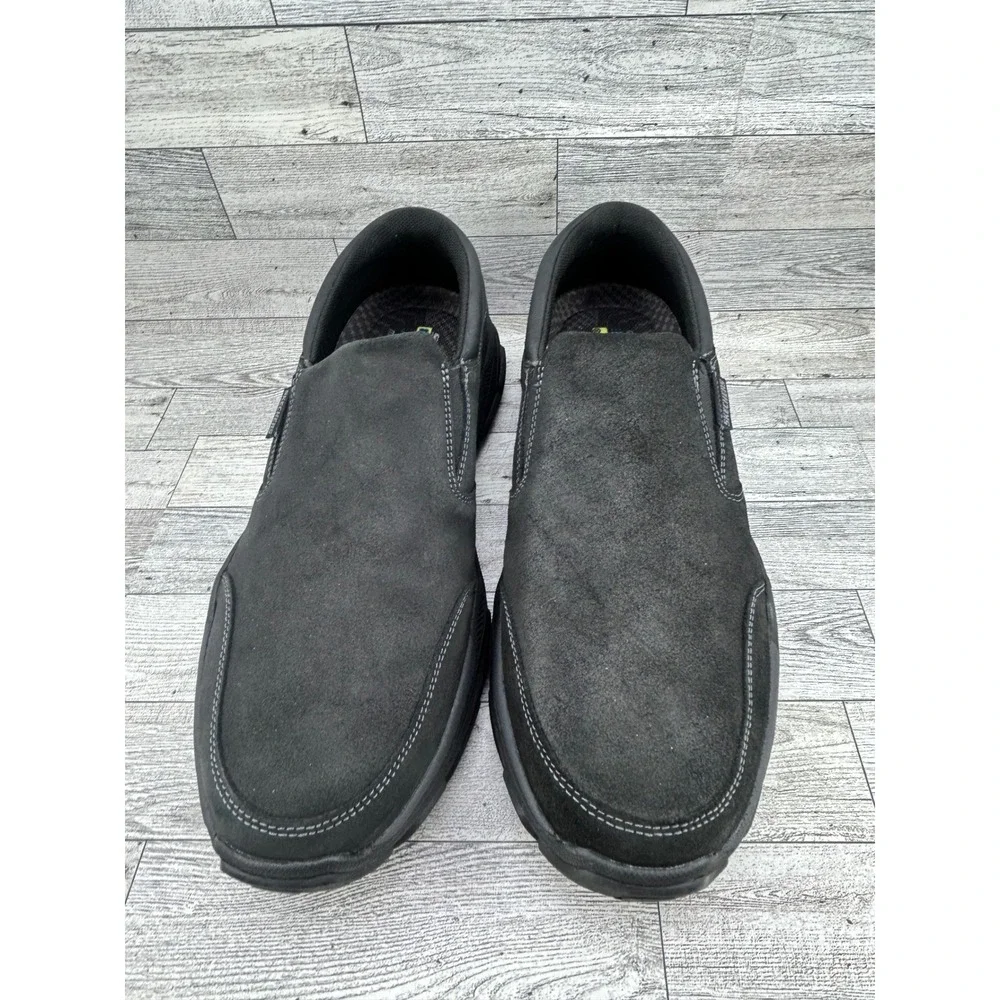 Skechers Relaxed Fit Steady Grip Men Sz 13 Black Leather Slip On‎ Shoes 204480